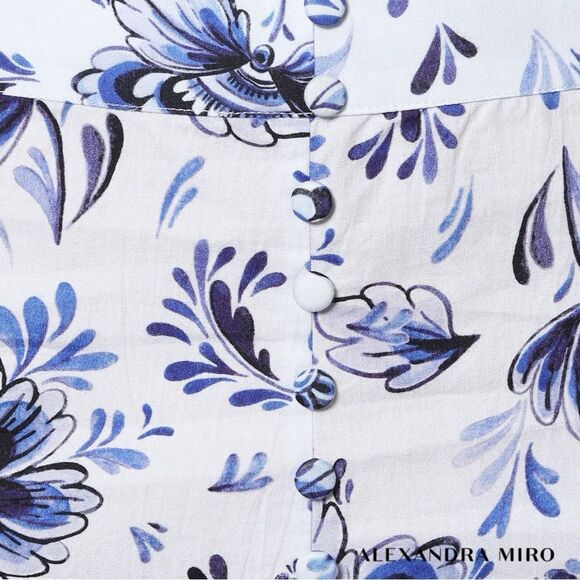 ALEXANDRA MIRO **NWT** Delliah China Blue Floral Print Cotton Skirt -my Theresa - Picture 4 of 10
